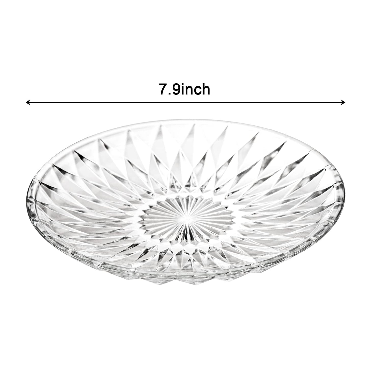 Hiceeden Set of 12 Crystal Glass Salad Plate, 8 Inch Round Clear Dessert Plates Restaurant Serving Party Plates for Fruits, Snacks