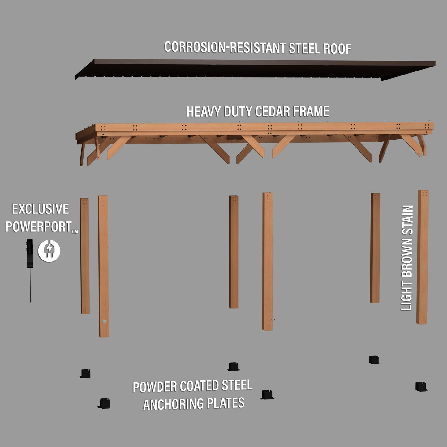 Backyard Discovery Arcadia 20 ft. x 9.5 ft. All Cedar Wooden Gazebo Pavilion with Hard Top Steel Slant Roof