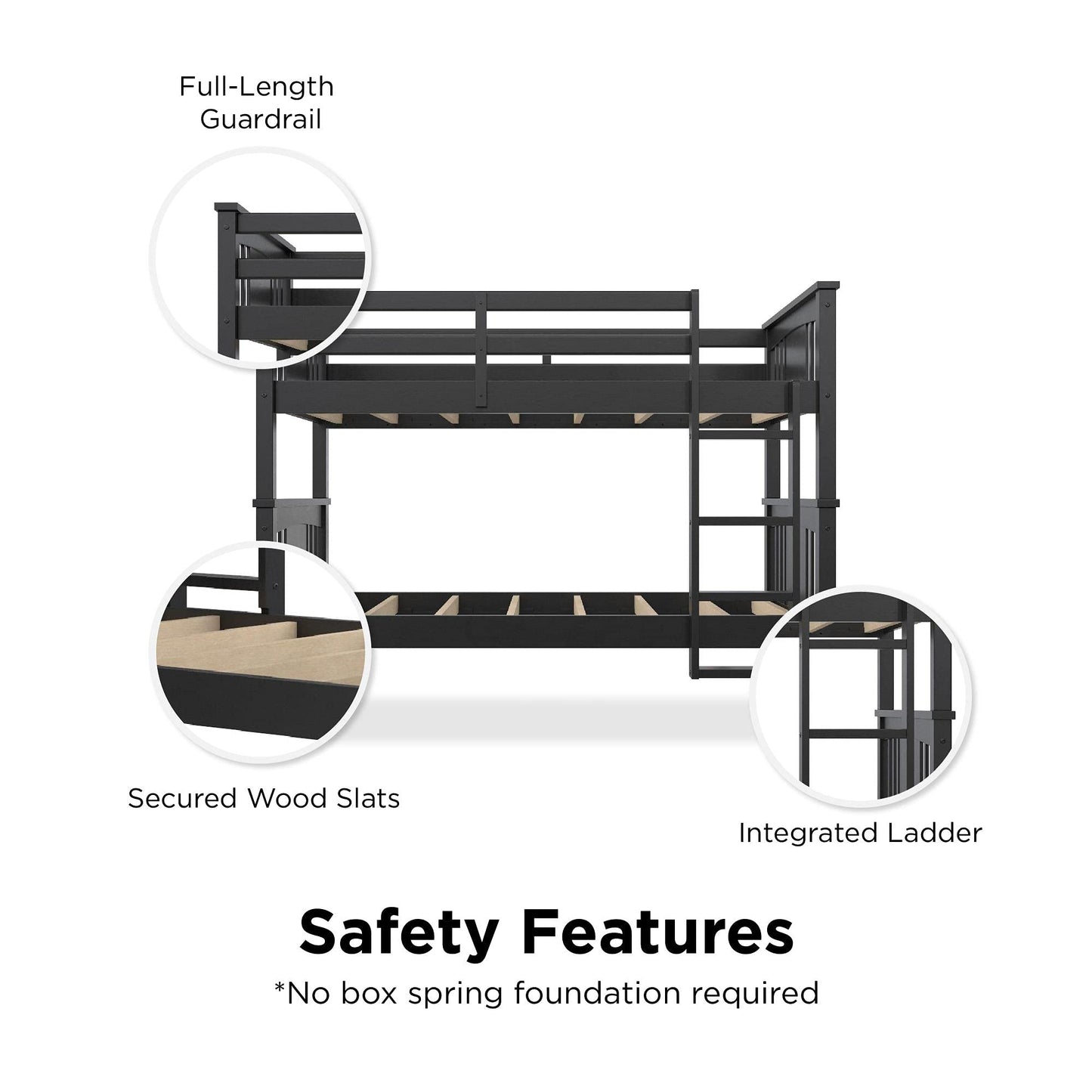 DHP Dylan Twin Over Twin Bunk Bed, Espresso, Sturdy Wood Construction, Converts to 2 Twin Beds, Guard Rails, Step Ladder