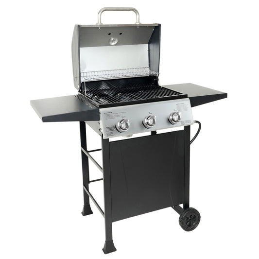 Grill Boss Outdoor BBQ Propane Gas Grill for Barbecue Cooking with Side Burner, Lid, Wheels, Shelves and Bottle Opener, 3 Burner