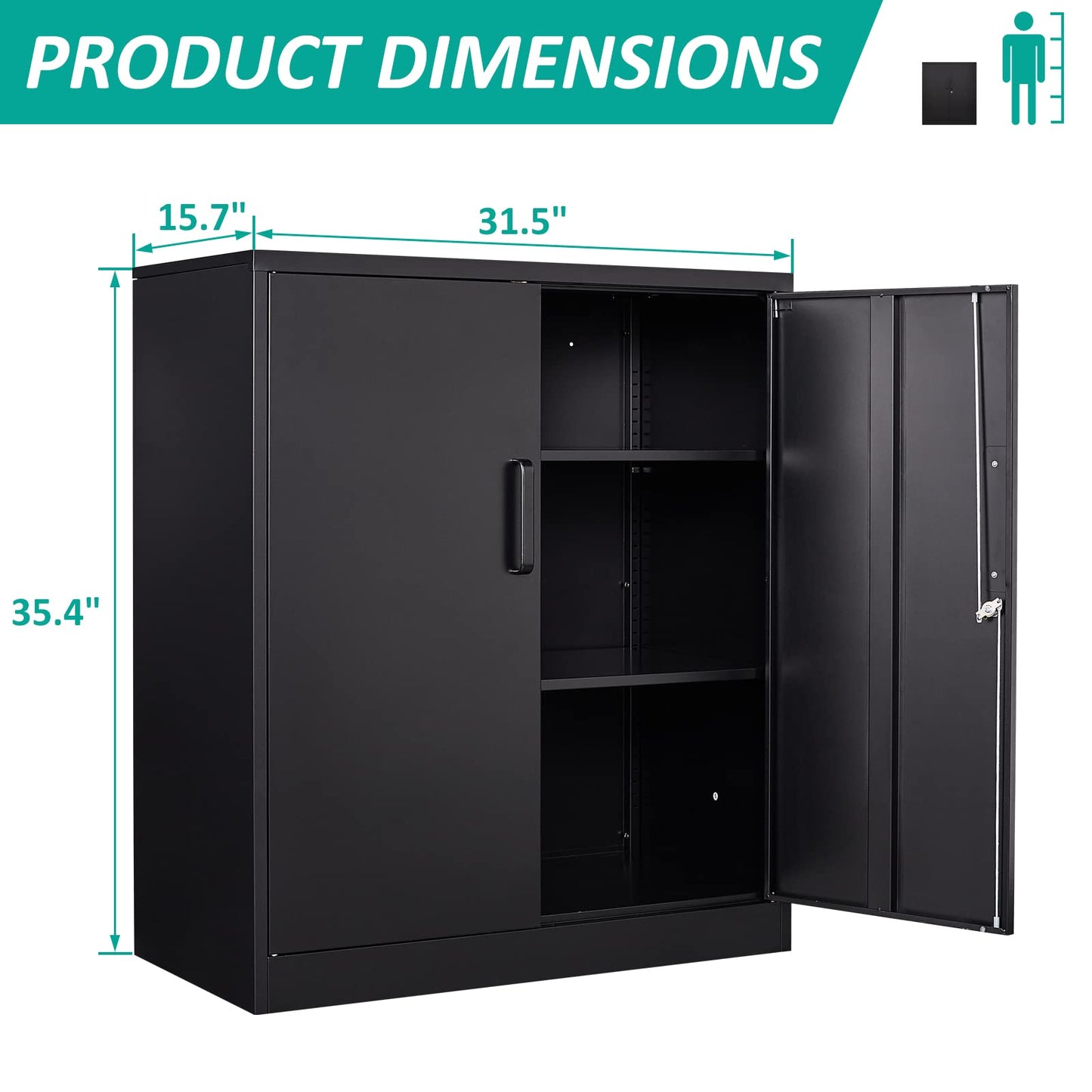 Metal Storage Cabinet Locked Steel Cabinet with 2 Adjustable Shelves,Office Cabinet Locking Tool Cabinets,Kitchen Storage Cabinet metal locker Small Counter Height Storage Cabinet Cupboard 36"H