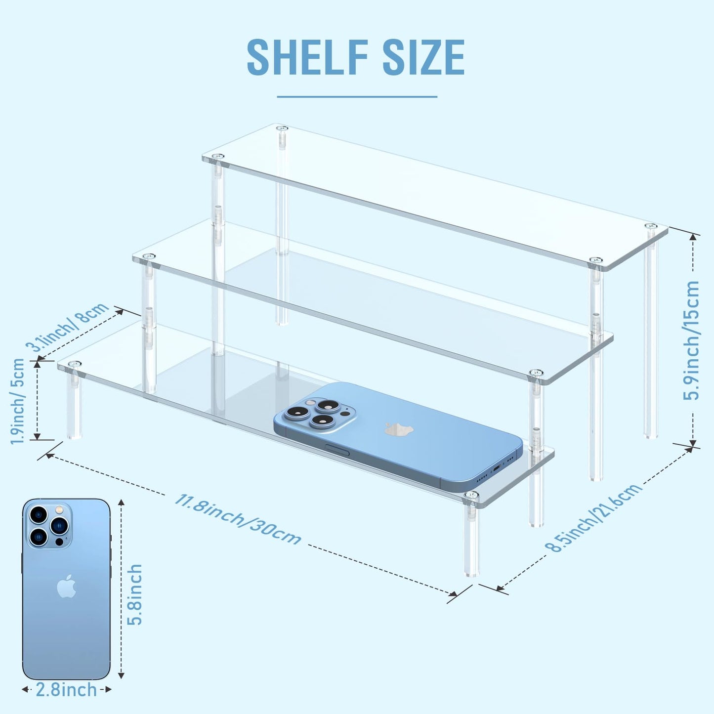 Aredpoook Acrylic Display Risers, 3 Tier Perfume Organizer Stand, Clear Cupcake Stand Holder, Large Shelf Risers for Figures, Dessert Shelves for Party, Riser Stand for Decoration and Organizer