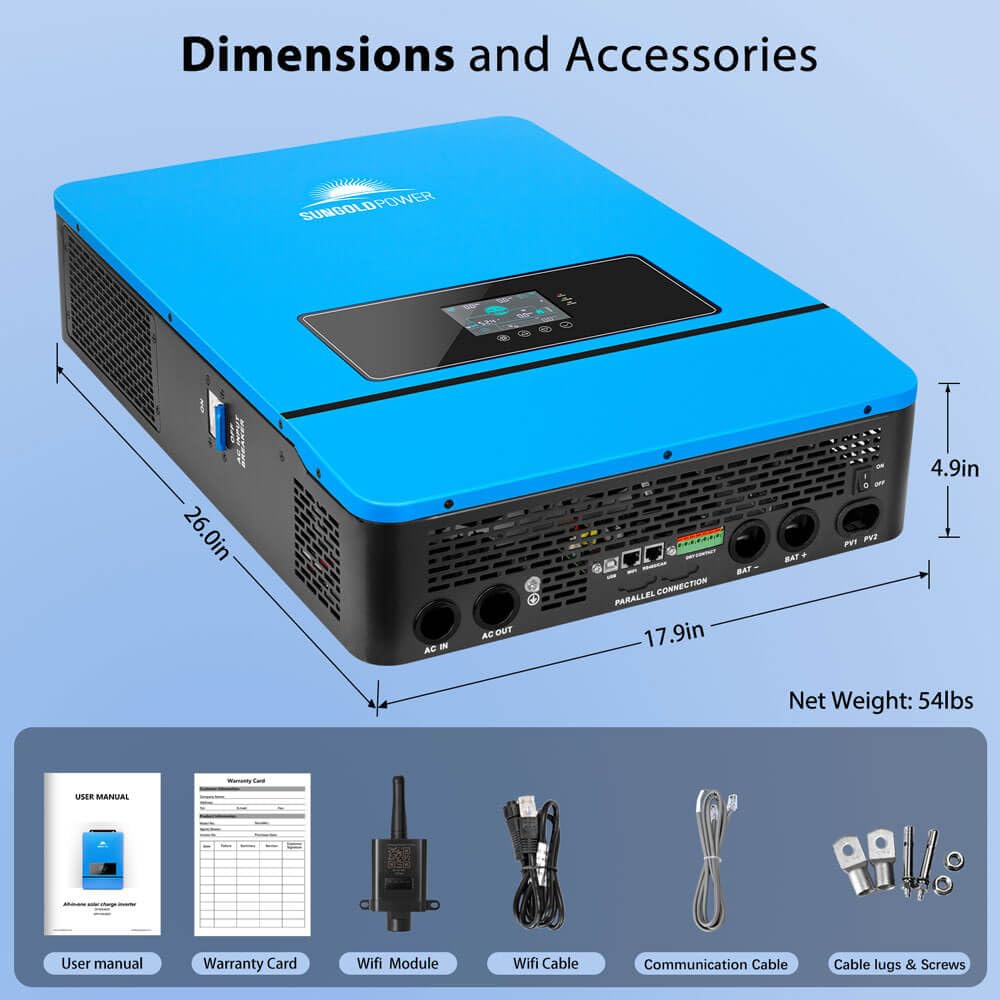 SUNGOLDPOWER 10000W 48V Hybrid Inverter, Built-in 2 MPPT Solar Controllers, Max 200A Battery Charging, AC Input/Output 120V/240V(settable),Pure Sine Wave Inverter(Parallel/WiFi/BMS COMM) UL1741