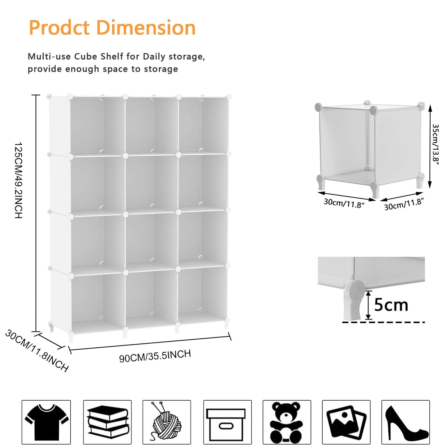 AWTATOS Cube Storage Organizer Storage 12 Cube Bookshelf DIY Plastic Closet Clothes Storage Shelves with Wooden Mallet, Stackable Storage Solution for Home, Bedroom, White