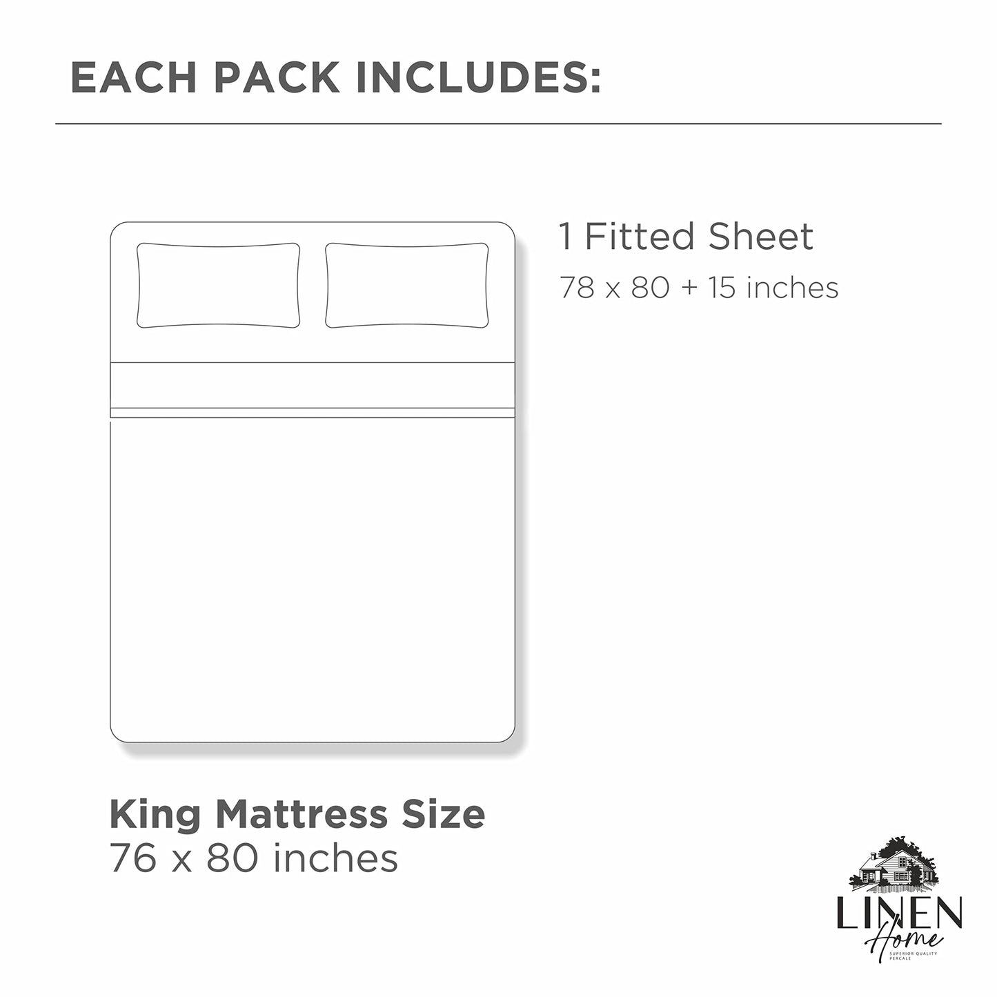 100% Cotton Percale Fitted Sheet King Size, Charcoal, 1 Deep Pocket Fitted Sheet, Crisp and Cool Strong Bed Linen, 78"X80"+15"