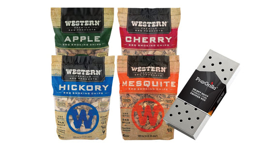 MIJIG Western BBQ Premium‎ Wood Smoking Chips Variety (Pack of 4) Bundled with ProGrilla Smoker Box