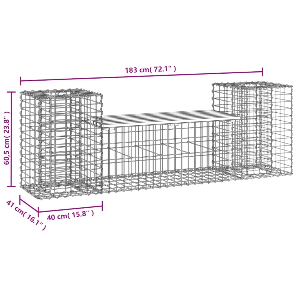 ANYCHOLE Patio Bench Gabion Design 72"x16.1"x23.8" Solid Wood Pine,Outdoor Bench with Gabion Base and Planter Boxes for Patio, Garden, and More Patio Seating Furniture