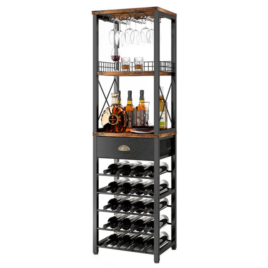 Homeiju Wine Rack Freestanding Floor, Bar Cabinet for Liquor and Glasses, 4-Tier bar Cabinet with Tabletop, Glass Holder, Storage Drawer and Wine Storage for Home Bar(Patent No.D1009580)