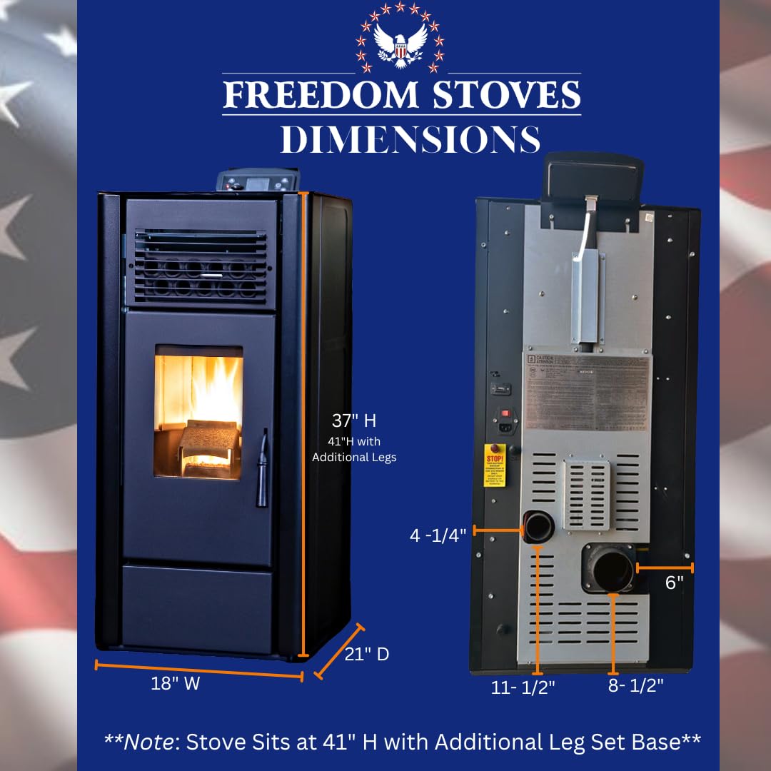 Freedom Stoves Freestanding Independence PS21 Pellet Stove with Battery Backup, Wi-Fi Capability - 5 Year Warranty - Includes Batteries & Straight Out Vent Kit