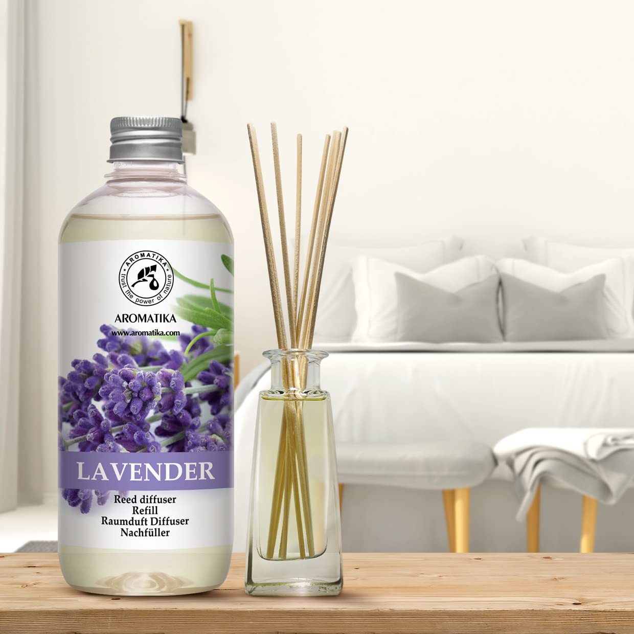 Lavender Fragrance Reed Diffuser Refill 17 Fl Oz - 500ml - Lavanda Refill - Wardrobe Freshener - Home Fragrance Oil - Air Freshener - Aromatherapy - Essential Lavender Oil Diffuser - Diffuser Refill