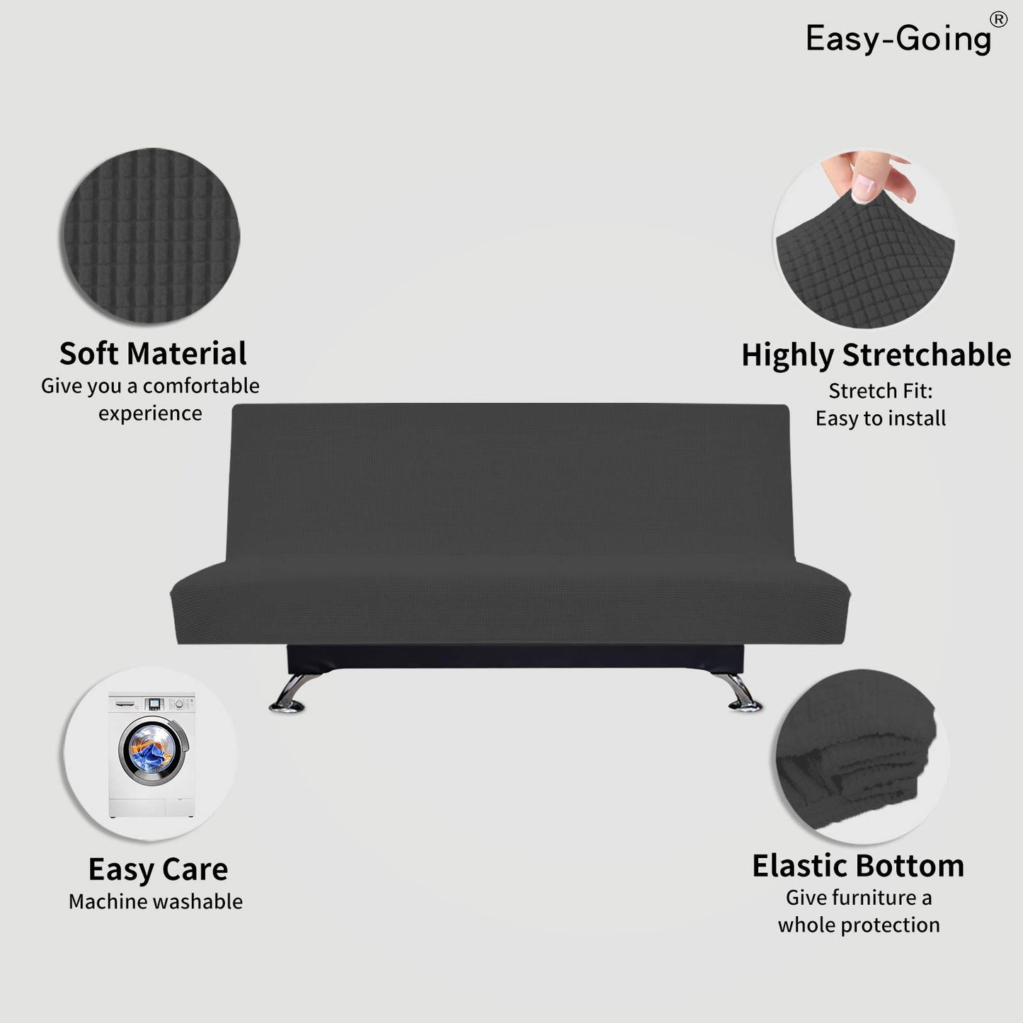 Easy-Going Stretch Futon Slipcover Armless Sofa Cover Furniture Protector Without Armrests Slipcover Soft with Elastic Bottom for Kids, Spandex Jacquard Small Checks(futon, Dark Gray)