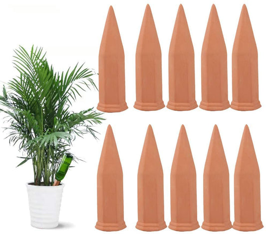 Tcamp 10 Pack Plant Watering Devices, Terracotta Plant Watering Spikes Wine Bottle Automatic Plant Waterer for Vacations, Self-Watering Stakes for Indoor Outdoor Plants