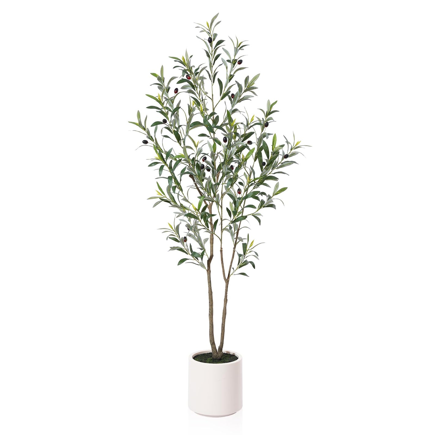 LOMANTO Artificial Olive Trees, 5 ft Tall Fake Olive Trees for Indoor, Faux Olive Silk Tree, Large Olive Plants with White Planter for Home Decor and Housewarming Gift, 1 Pack