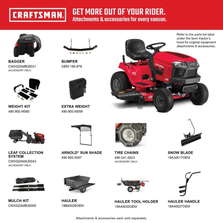 Craftsman 46" Automatic Gas Riding Lawn Mower with 18.5 HP* Briggs and Stratton Single-Cylinder Engine, Gas Lawn Tractor with Foot Pedal Control, Red/Black