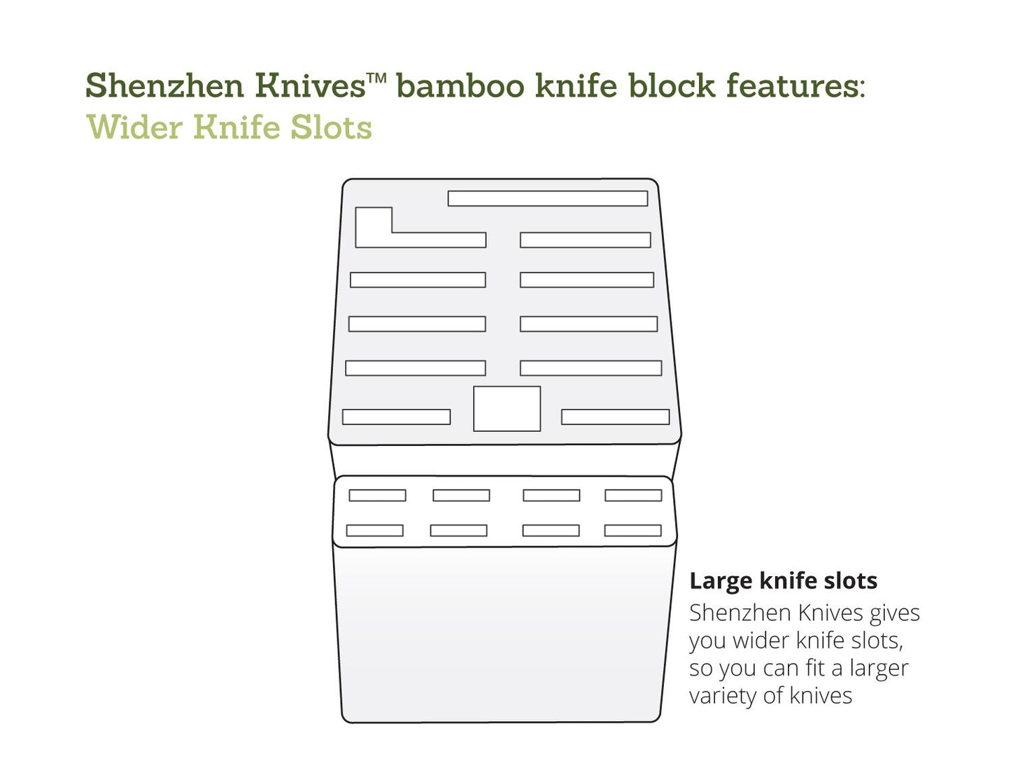 Shenzhen Knives 20 Slot Universal Knife Block: Large Bamboo Finish Wood Knife Block without Knives - Countertop Butcher Block Knife Holder and Organizer with Wide Slots for Easy Kitchen Knife Storage