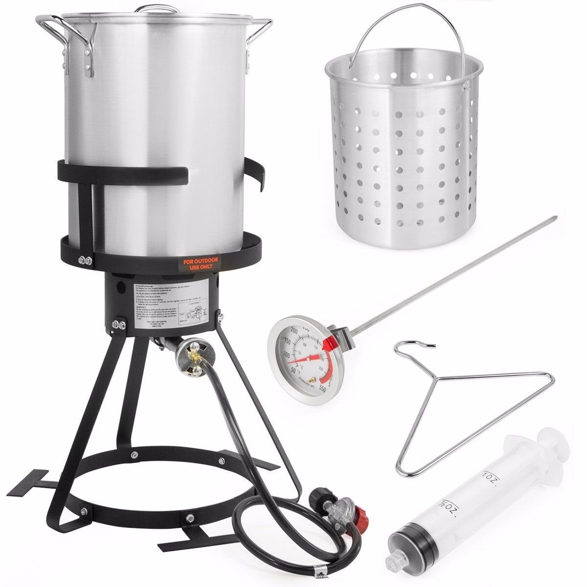 Barton 30Qt Turkey Deep Fryer Deluxe Aluminum 37,000 BTU Outdoor Boiler Roaster Clam Bake Crawfish Pot Boiling Lid Seafood Cajun Gas Stove Burner Stand Injector