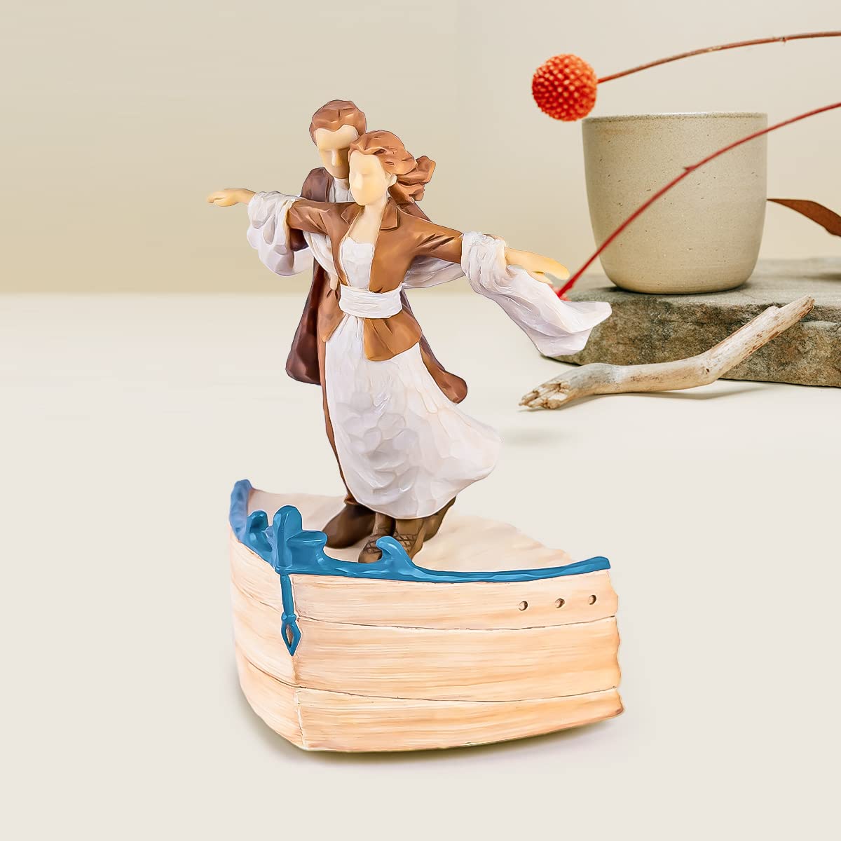 AIDLNS Couple Figurie Music Box Gift, Sculpted Hand-Painted Figure Musical Box, Anniversary Figurines Valentine's Day Gift for Wife Husband Boyfriend Girlfriend(Love Boat Serenade)