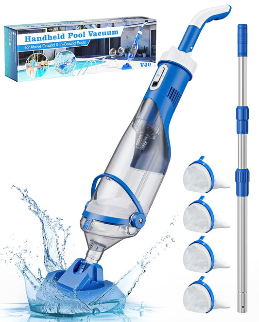 Teguy Cordless Pool Vacuum with Telescopic Pole, 18.5 GPM Powerful Suction, 1.5H Supercharge Technology, Handheld Rechargeable Pool Vacuum Cleaner for Above Ground/Inground Pools, Hot Tubs, Spas