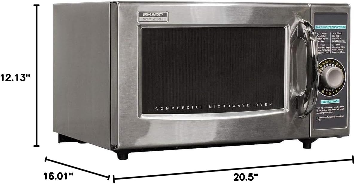 Sharp R-21LCFS Medium-Duty Commercial Microwave Oven with Dial Timer, Stainless Steel, 1000-Watts, 120-Volts, One Size