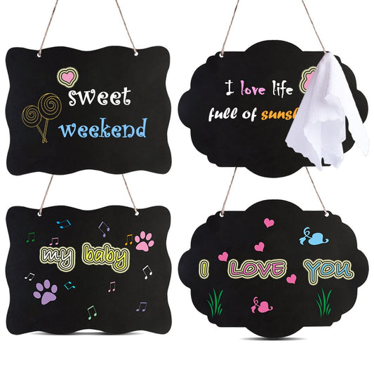 AUSTOR Chalkboard Sign 8x10 Inch Double Sided Erasable Message Board with Hanging Strings, 2 Shapes x 2, 4 Pack