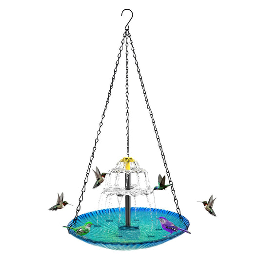 Hanging Bird Bath - Bird Bath Bowl with Solar Fountain Pump - Deck Mount Metal Bird Bath Bowl Powered by Water Fountain Pump for Outdoor Garden - Solar Powered Bird Bath Fountain