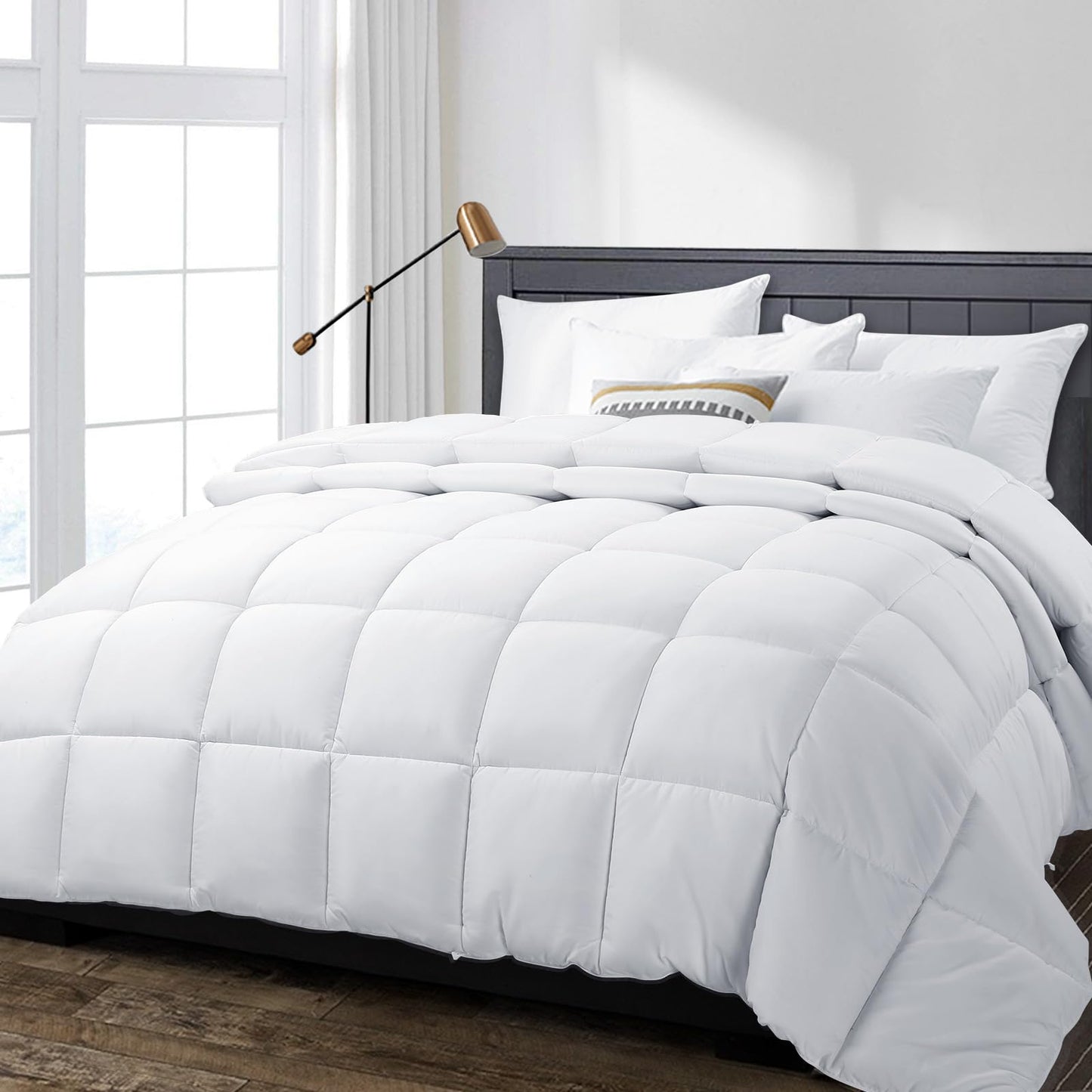 BEDHOURS Comforter Full Size Fluffy Down Alternative Comforter All Season Duvet Insert Soft Quilted Duvet Insert with Corner Tabs-Extra 10% Goose Feather & Down Filled-82''x86''