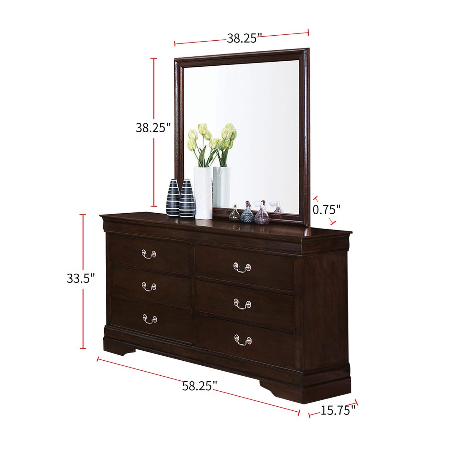 Coaster Home Furnishings Louis Philippe 4-piece Bedroom Set Twin Size Traditional Wooden Sleigh Bed Frame 47-Inch Panel Headboard Nightstand Dresser and Mirror Cappuccino Brown 202411T-S4