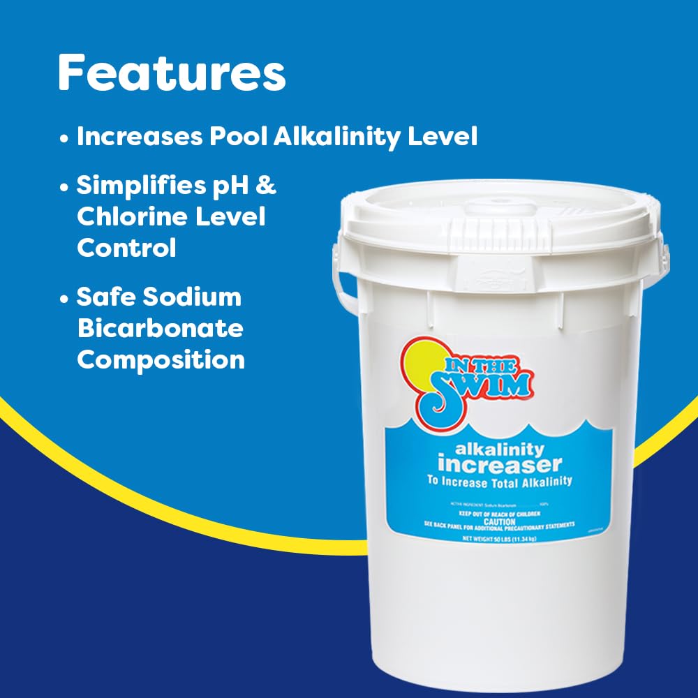 In The Swim Alkalinity Increaser for Swimming Pools - Raises Alkalinity and Balances pH Levels in Your Swimming Pool Water - 100% Sodium Bicarbonate - 50 Pounds