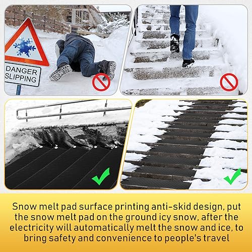 Timgle 3 Pcs Snow Melting Walkway Mat, 10" x 30" Non Slip Rubber Heated Mat with Power Cord, 2 in/h Speed Snow and Ice Heated Pad for Winter Outdoor Stairs, Steps, Doorways, Walkways, Driveway