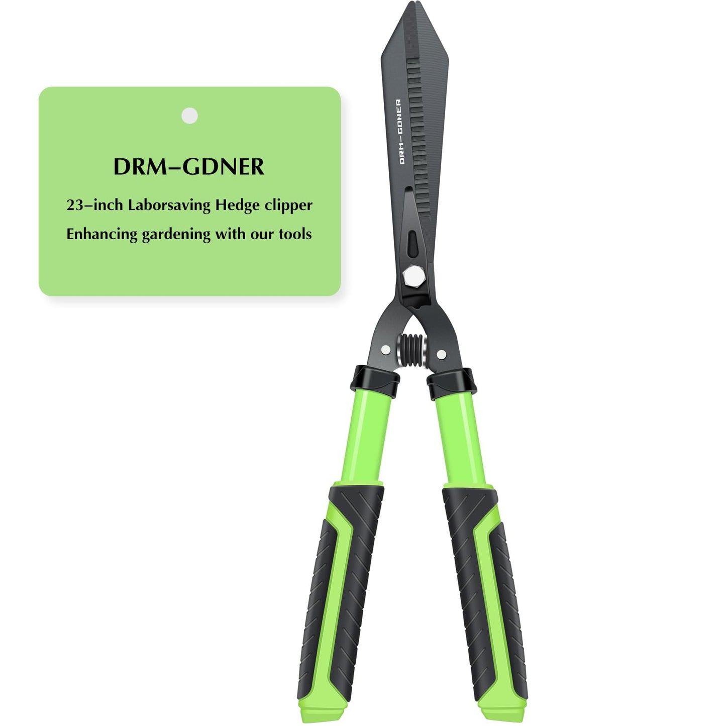 DRM-GDNER Garden Hedge Shears Heavy Duty,23" Manual Hedge Clippers with New Tech Serrated Blade & Dual Shock Absorbing Cushion,Shears Gardening Tools for Pruning Borders&Shrubs,Green/Black