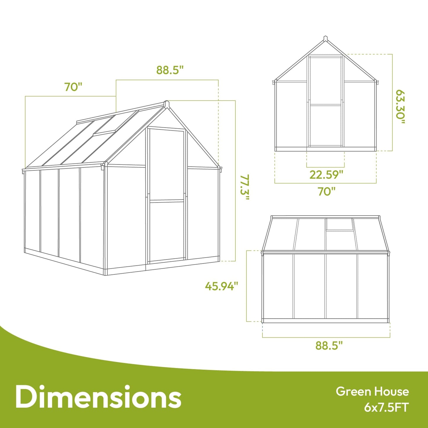 VIWAT 6x7.5 FT Greenhouse for Outdoors, Polycarbonate Greenhouse with Quick Setup Structure and Roof Vent, Aluminum Large Walk-in Greenhouse for Outside Garden Backyard, Black