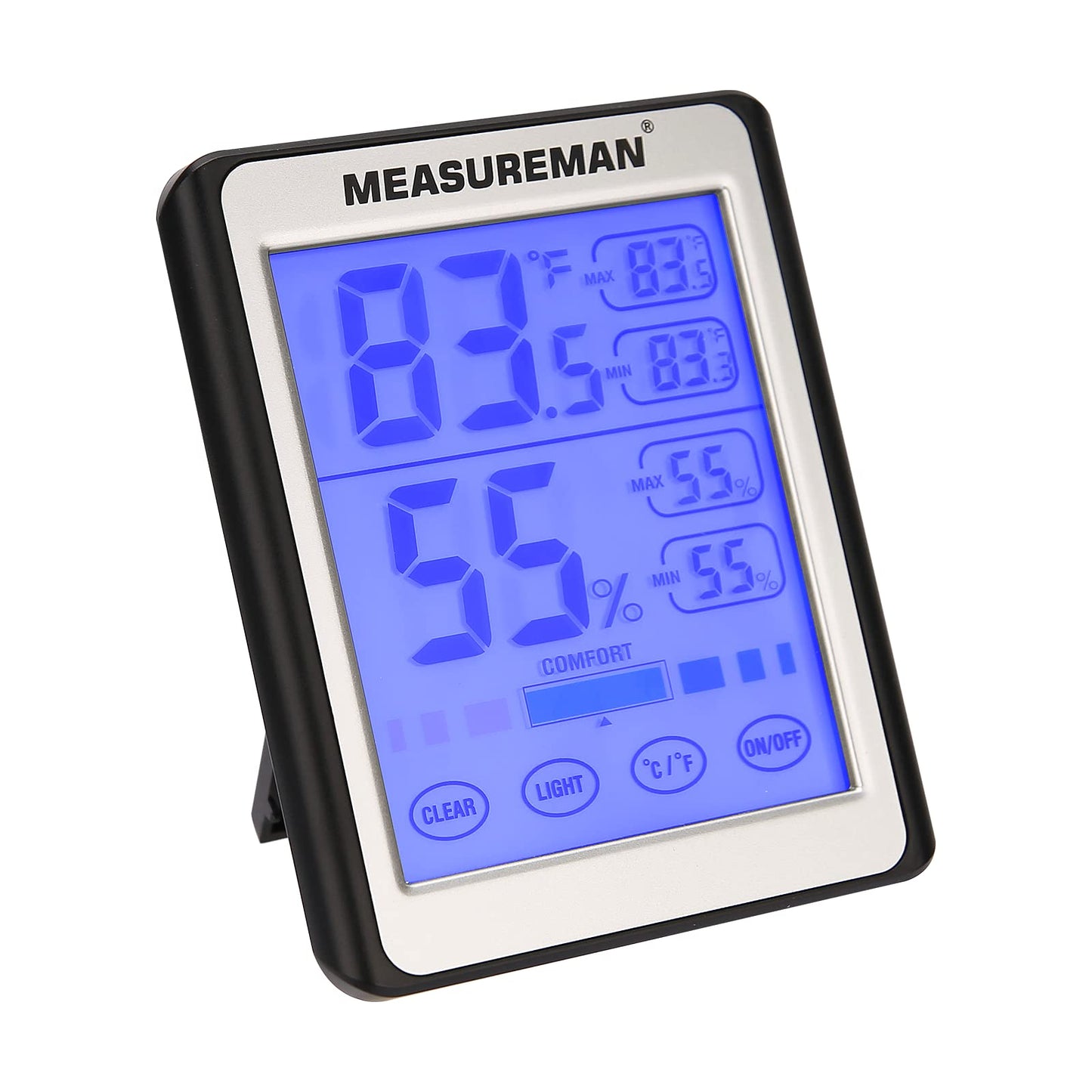 MEASUREMAN Digital Indoor Thermometer and Hygrometer with Humidity Gauge with Touch LCD Backlight, Accurate Temperature Humidity Monitor Meter for Home, Office, Indoor Garden, Battery Include