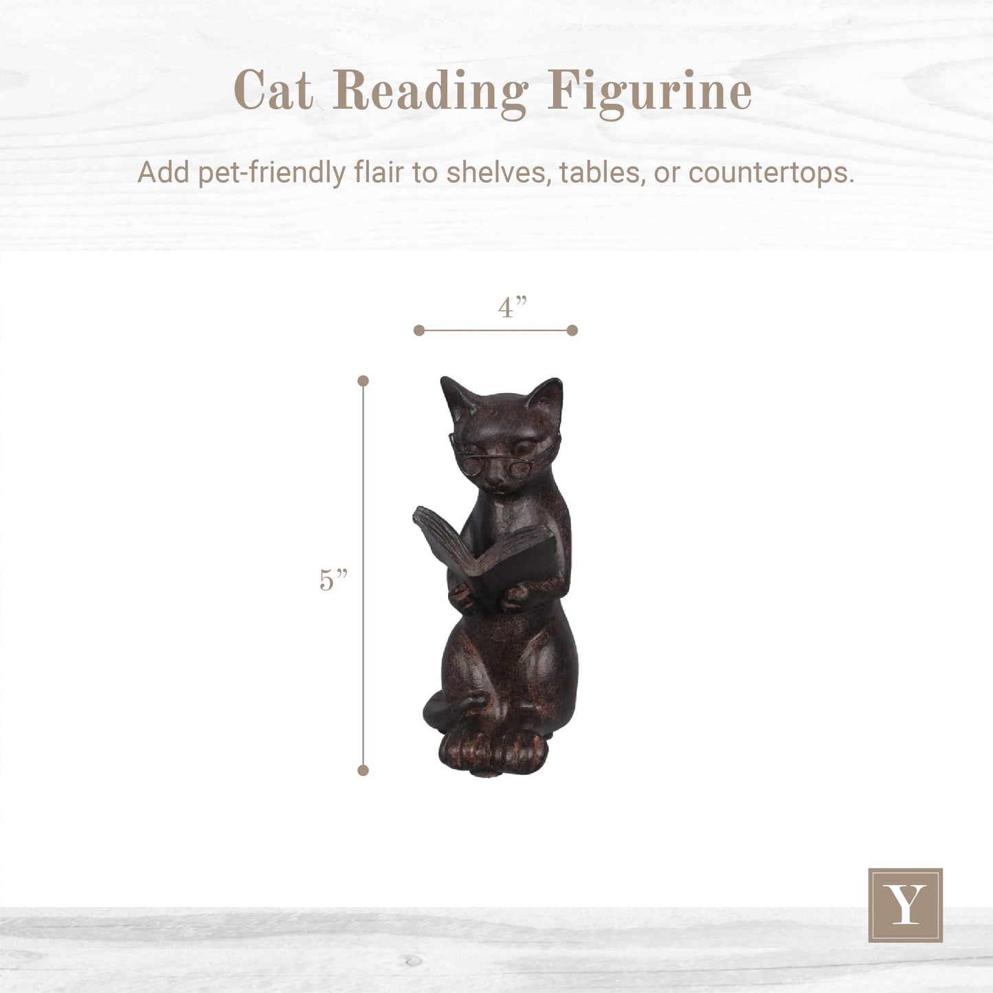 Young's Inc. Cat Figurine - Cute Cat Statue - Whimsical Cat Decor for Cat Lovers - Cat Collectibles and Meditation Decor - Cat with Eye Glasses - 4'' L X 3'' W X 5'' H