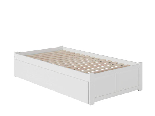 AFI Concord Twin Extra Long Platform Bed with Footboard and Twin Extra Long Trundle in White