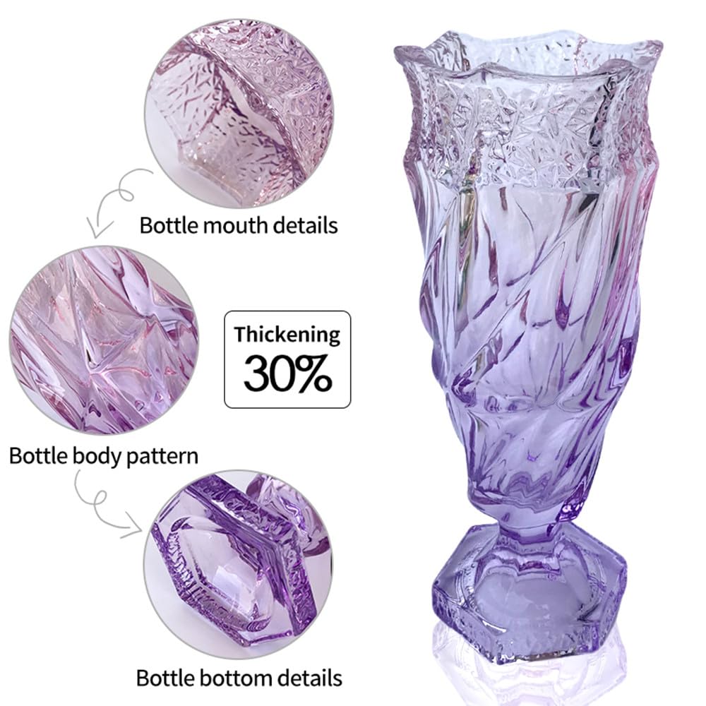 Eastern Rock Glass Flower vase 2.4lb 9.5inch,Bohemian Style, for Centerpieces,Wedding,Perfect Home Decor Glass Vase (Purple Pink)