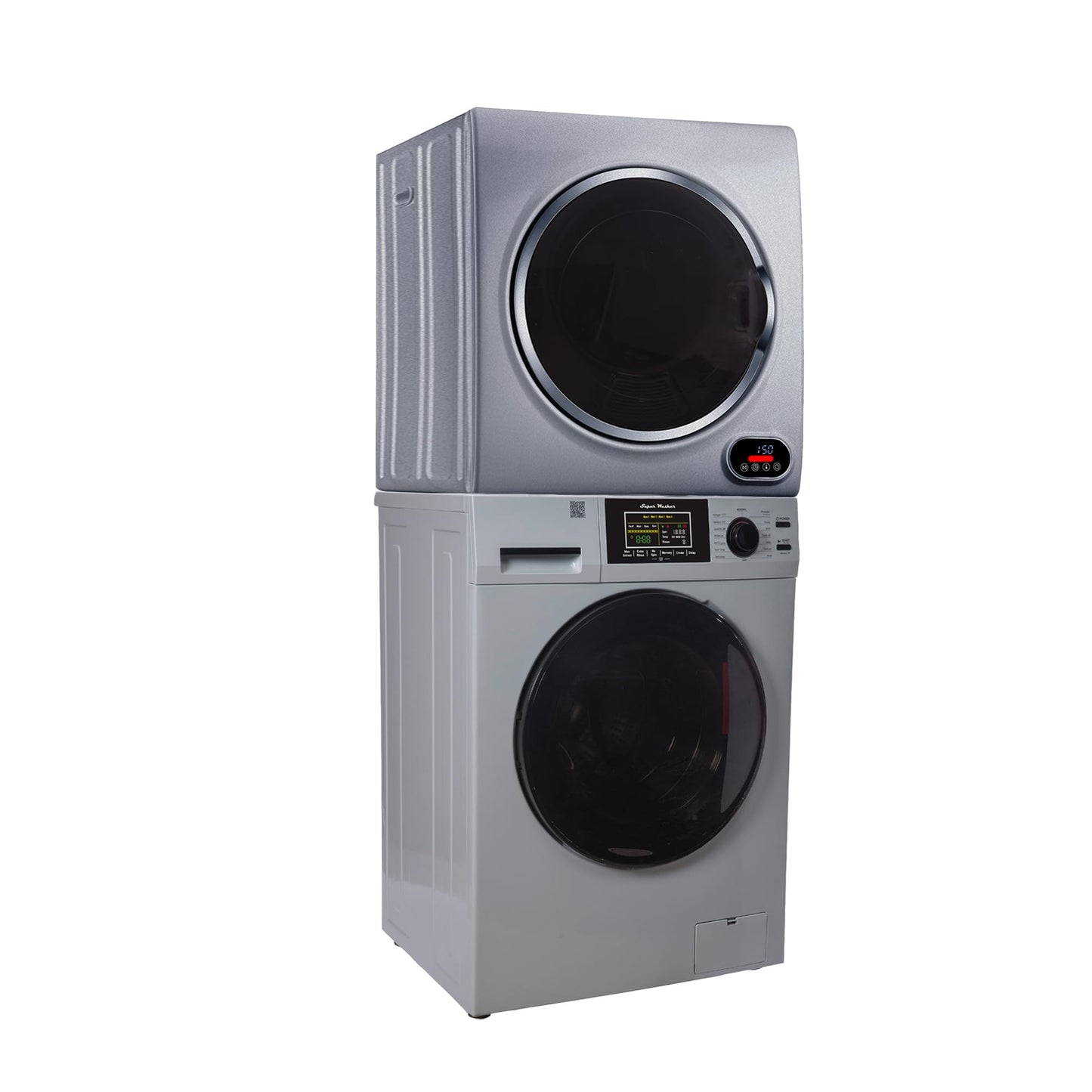 Equator Premium Stackable 15 Lbs Washer 1.62cf 110V+Vented Digi Dryer 3.5cf 110V (Silver)