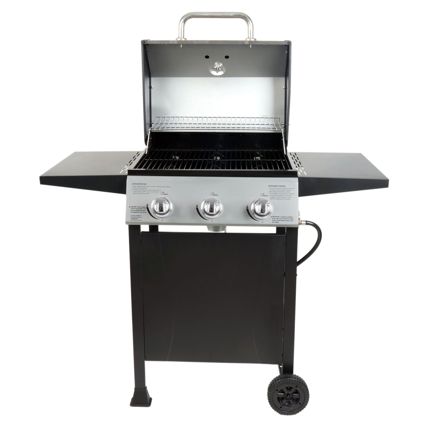 Grill Boss Outdoor BBQ Propane Gas Grill for Barbecue Cooking with Side Burner, Lid, Wheels, Shelves and Bottle Opener, 3 Burner