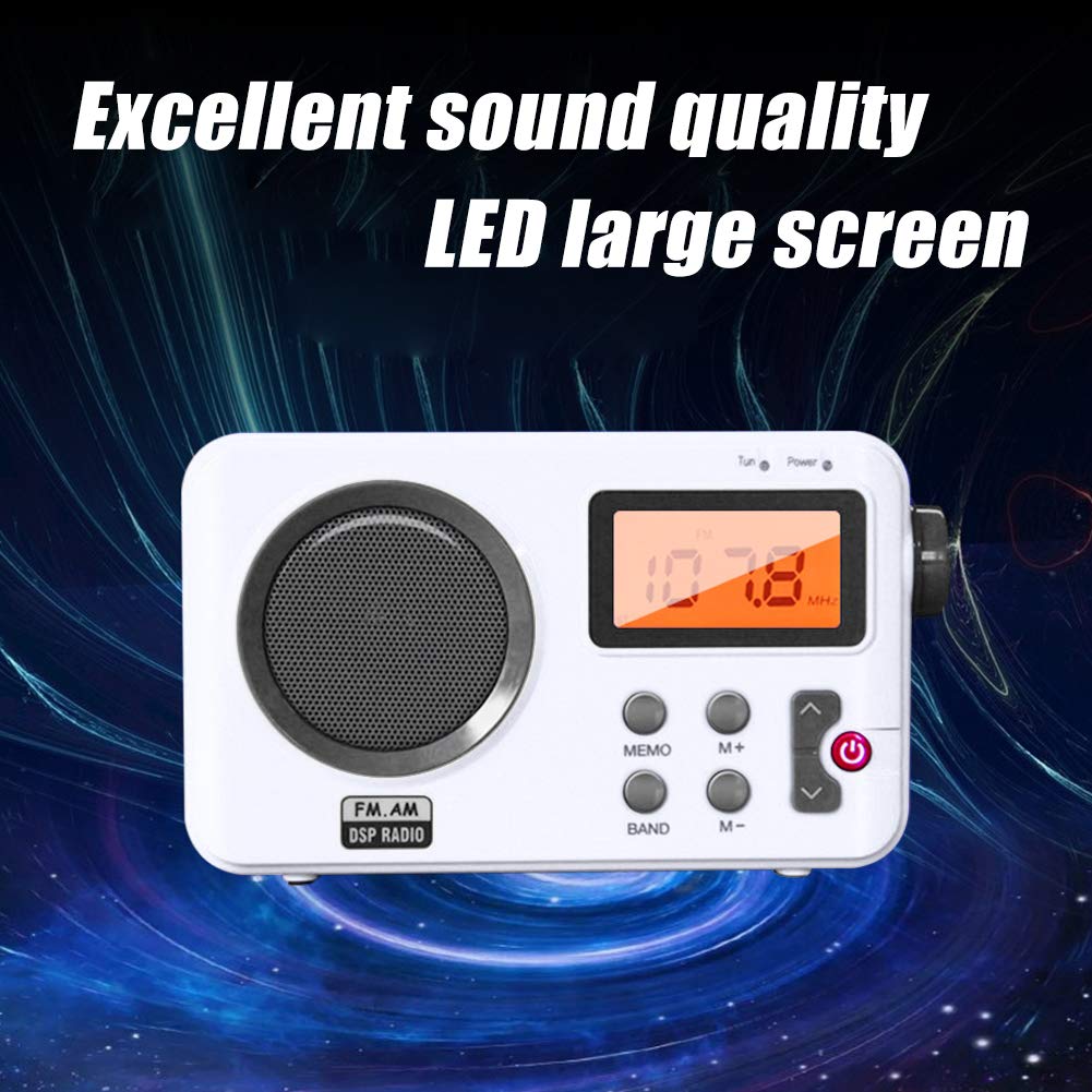 Shower Radio Speaker, Portable LCD Display Stereo Radio with AM/FM Radio/RDS System Long Playback Time Radio with Preset 20 Radio Stations for Bathroom, Hot Tub, Outdoor(White)