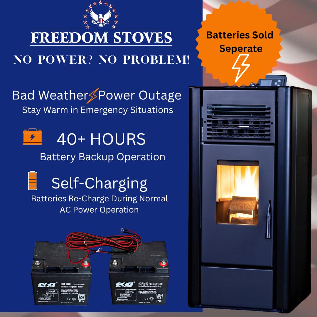 Freedom Stoves Freestanding Independence PS21 Pellet Stove with Battery Backup, Wi-Fi Capability - 5 Year Warranty - Includes Batteries & Straight Out Vent Kit