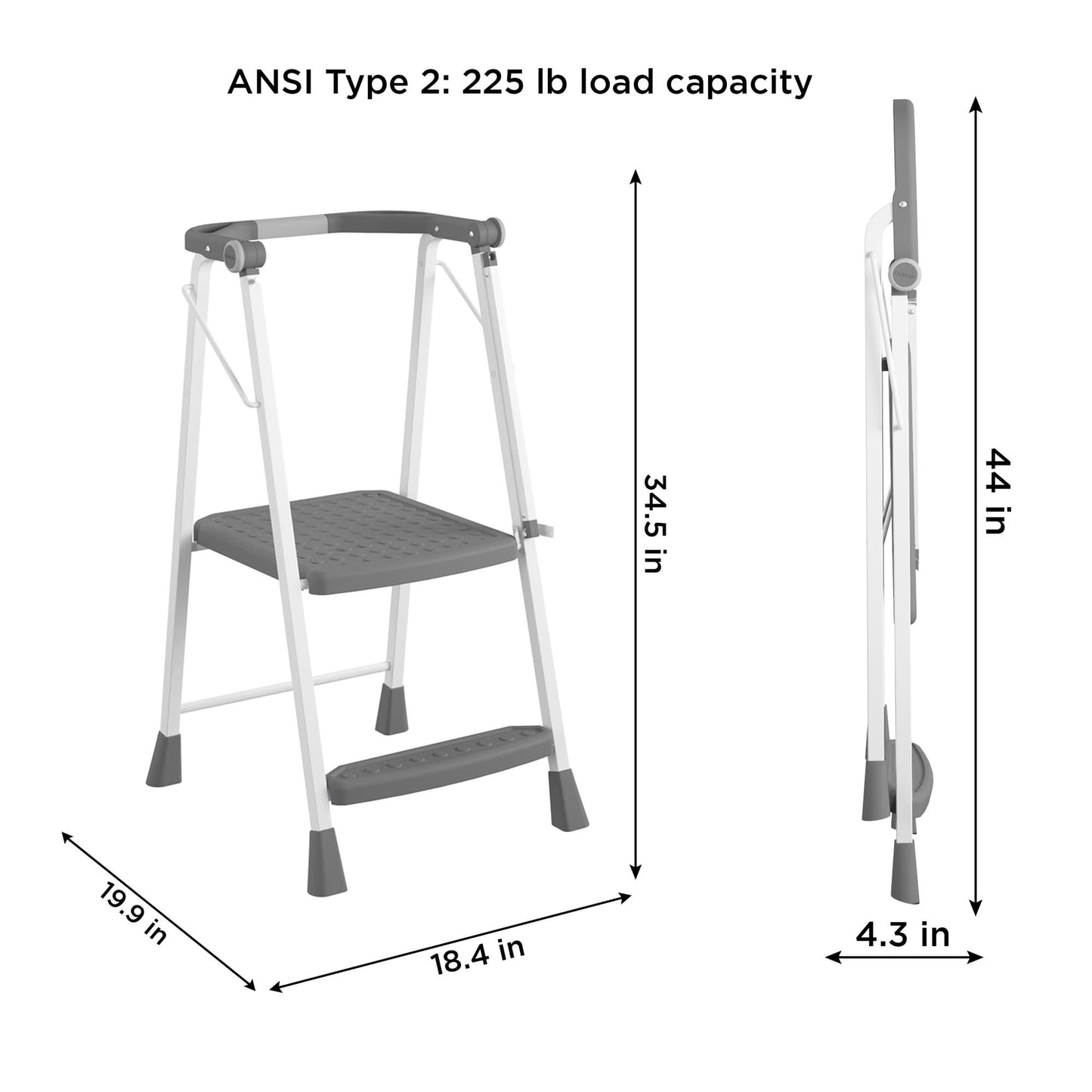 COSCO 2-Step Kitchen Stepper™ Adult Folding Step Stool, Kids Folding Stepper, Grey