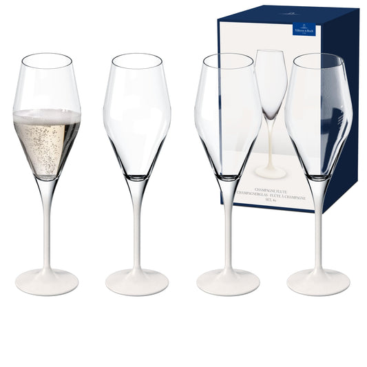 Villeroy & Boch - Manufacture Rock Blanc Champagne Flute Set, 4 pcs. Set of Drinking Glasses for Champagne and Sparkling Wine, 260 ml, Crystal Glass, matt White Slate Look