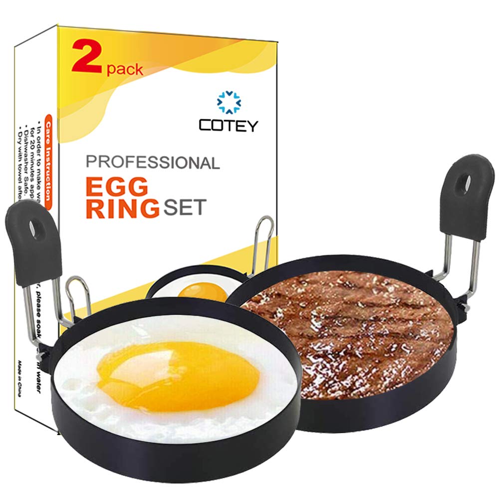 COTEY 3.5" Egg Rings Set of 2 with Silicone Handle, Large Ring for Frying Eggs, Round Mold for English Muffins - Griddle Cooking Shaper for Breakfast