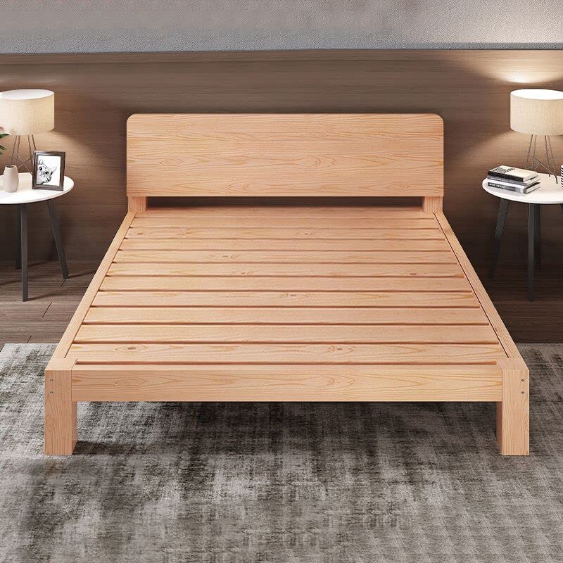 CraftThink Scandinavian Solid Wood Bed Frame with Rectangular Headboard in Natural for Bedroom Boys Girls- Full XL (Panel Single Bed)