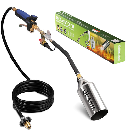Propane Torch Burner Weed Torch High Output 1,200,000 BTU with 10FT Hose,Heavy Duty Blow Torch with Flame Control and Turbo Trigger Push Button Igniter,Flamethrower for Garden Wood Ice Snow Road (Blue