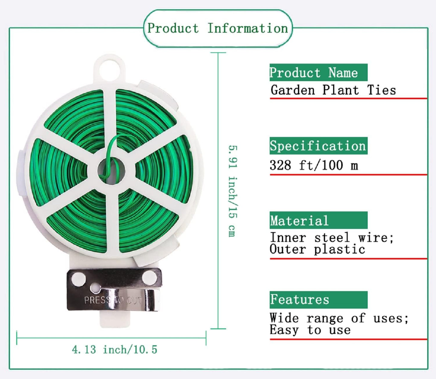 Twist Tie, 328 Feet (100m), green cable ties with Cutter, Garden Plant Ties Reusable, Green Twist Ties for plants Gardening Tomatoes Tie garden ties for plants,garden twist ties flowers Climbing