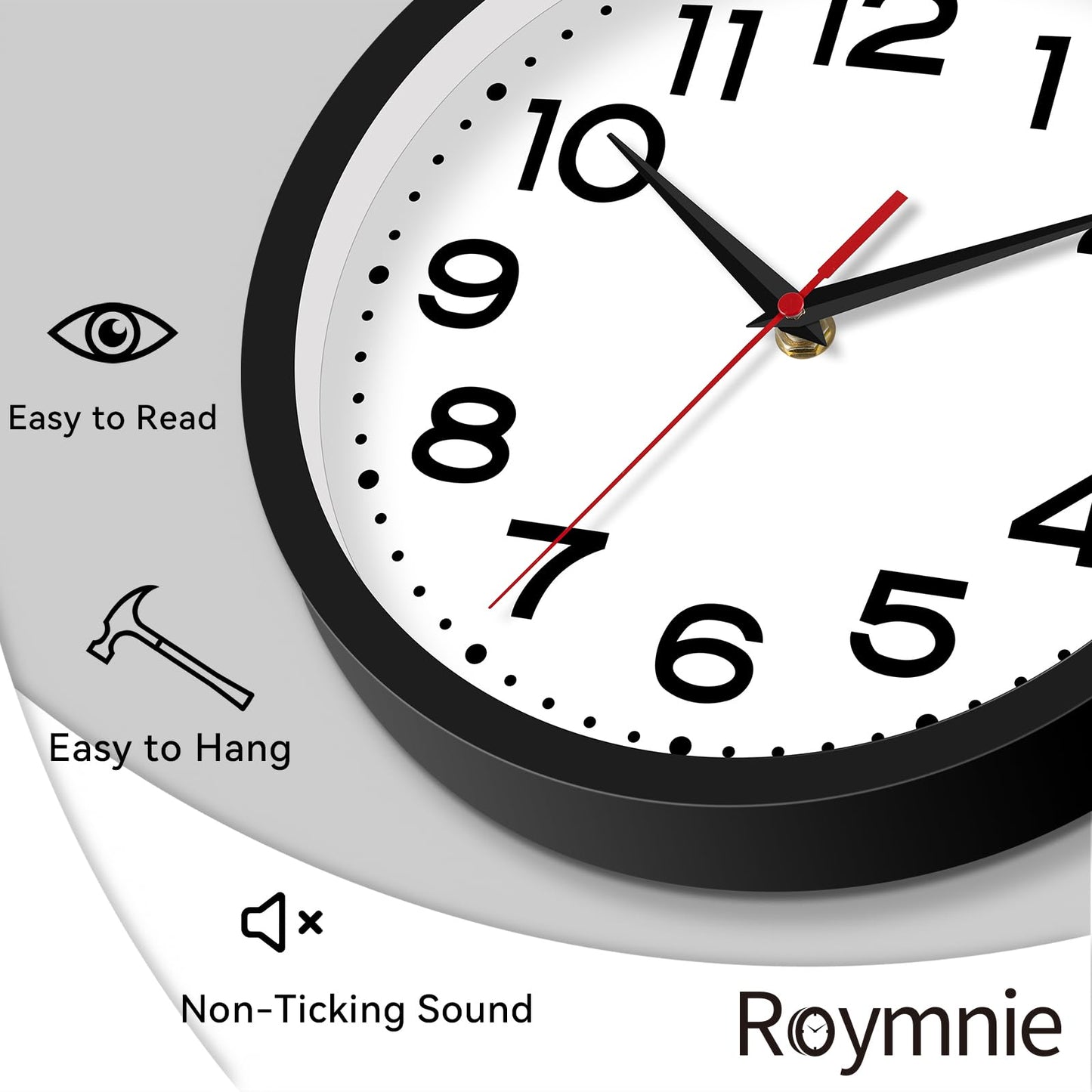 Roymnie Wall Clock Silent Non-Ticking Modern Clock Battery Operated 8 Inch Small Classic Analog Decorative for Kitchen, Living Room, Office, Bedroom, Bathroom (Black)