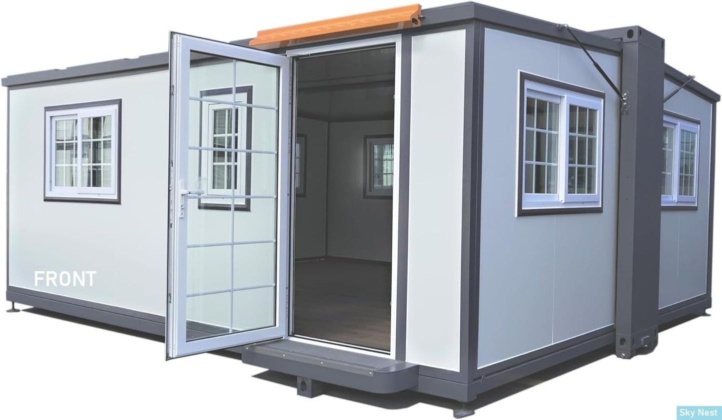Sky Nest Portable Prefabricated Tiny Home 16.5x20ft, Mobile Expandable Plastic Prefab House for Hotel, Booth, Office, Guard House, Shop, Warehouse, Workshop (No Restroom)