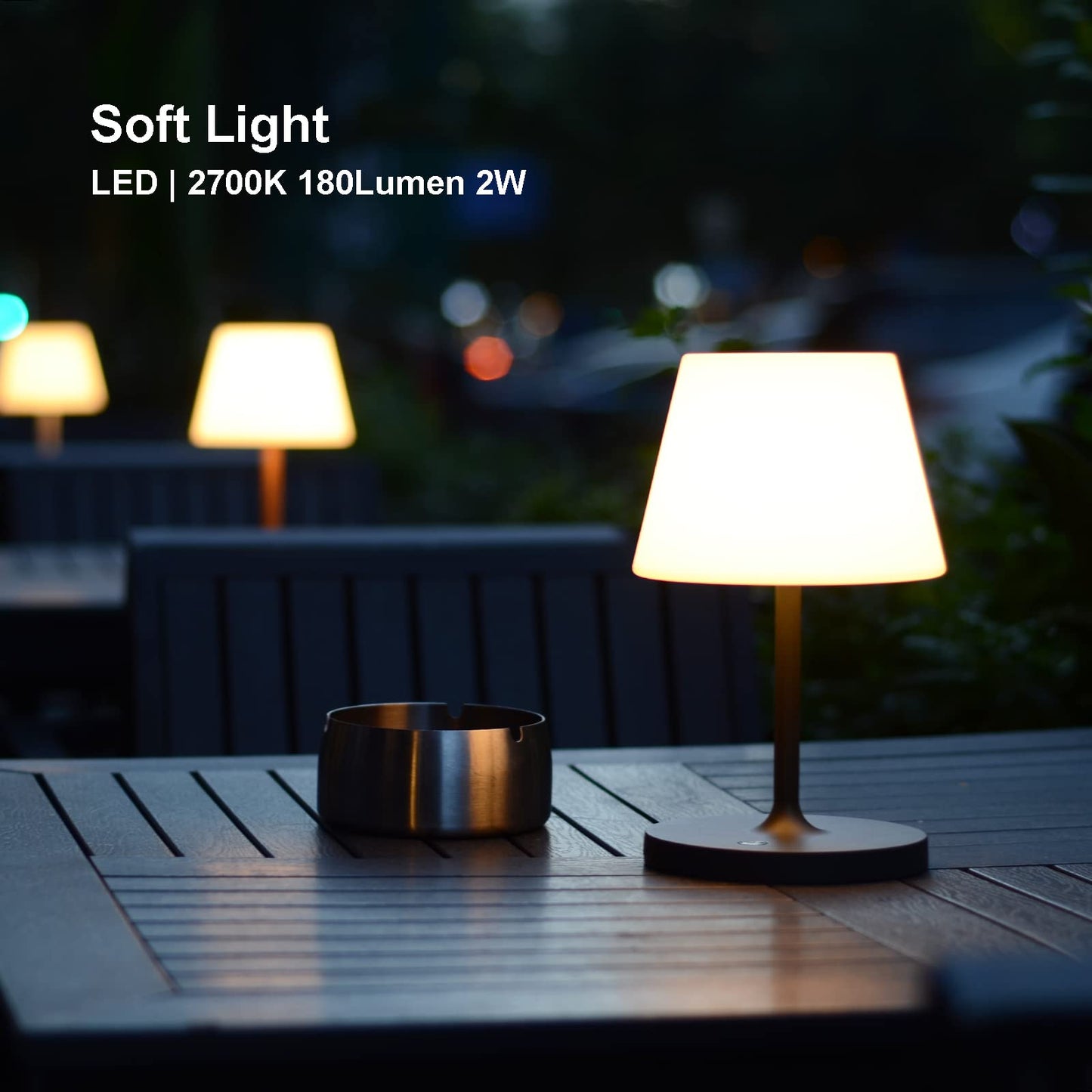 LOTITOL Outdoor Table Lamp / Cordless USB Rechargeable 4000mAh / 2700K LED / Touch Dimmable / Portable Battery Operated / IP44 Waterproof / PE shade / Bedroom Dinning Camping Patio (9.6in, Wood Grain)