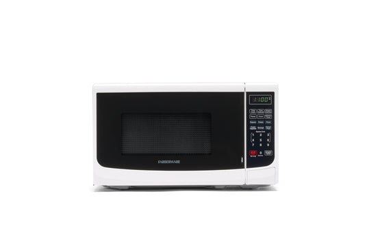 Farberware Countertop Microwave 700 Watts, Cu. Ft. - Microwave Oven With LED Lighting and Child Lock - Perfect for Apartments and Dorms - Easy Clean Grey Interior, Retro White