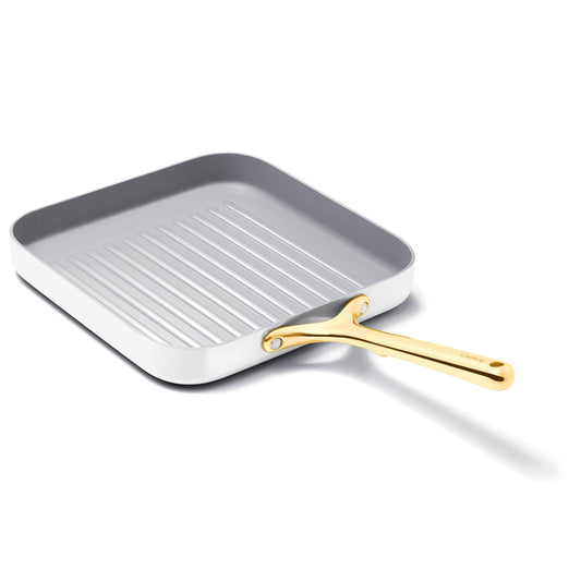 Caraway Square Grill Pan - 11” Grill Pan - Non-Stick Ceramic Coated - Non Toxic, PTFE & PFOA Free - Oven Safe & Compatible with All Stovetops - White